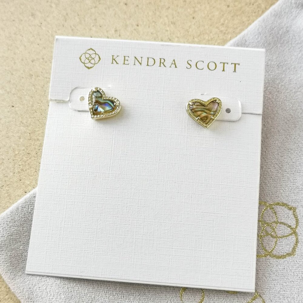 NEW Kendra Scott Gold Abalone Shell Ari Heart Stud Earrings